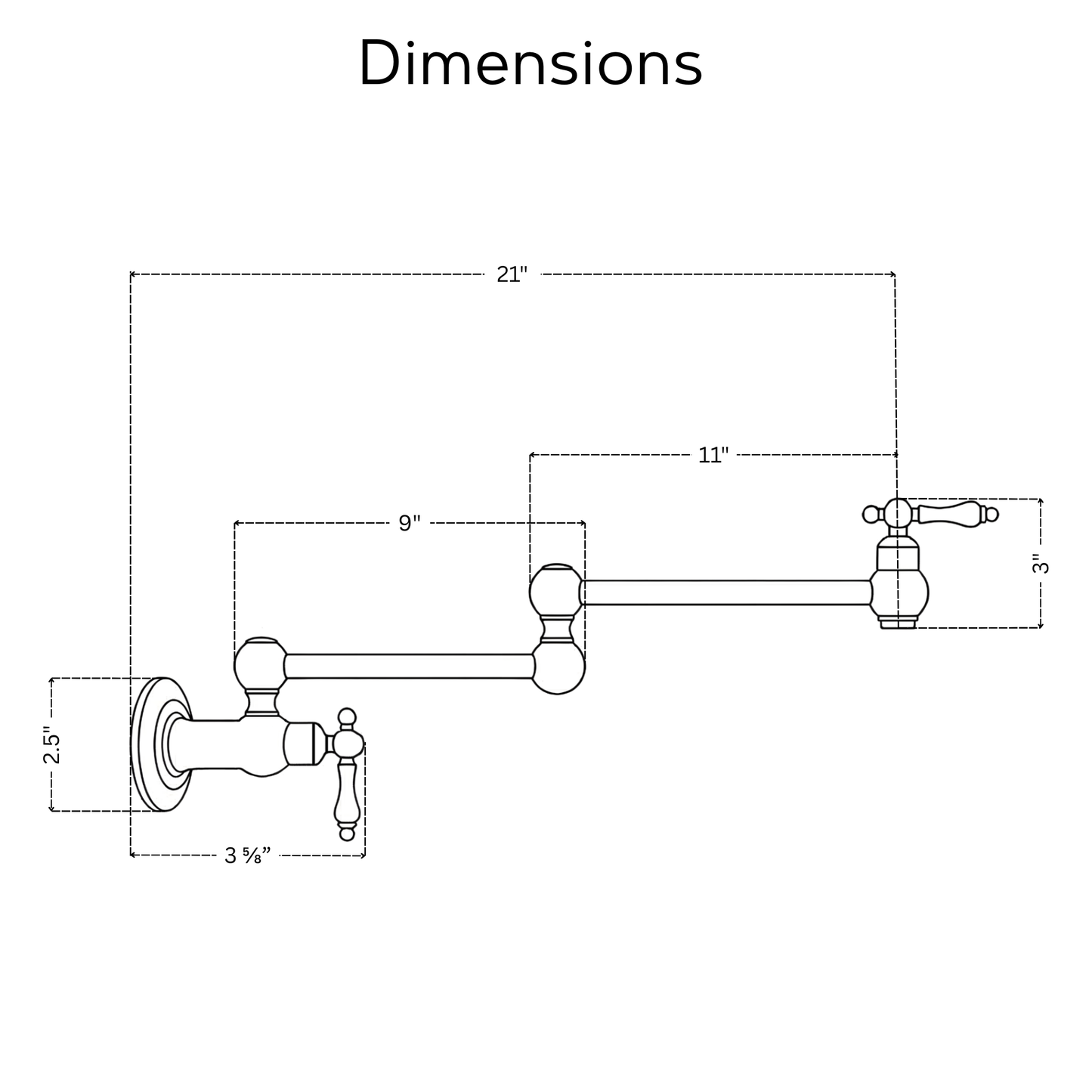 Antique Copper Pot Filler with Lever Handles, Solid Copper Wall Mount Pasta Faucet