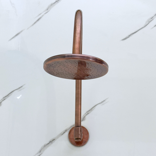 Antique Copper Flat Rain Shower Head with Arcuate Arm, Adjustable Copper Shower Head