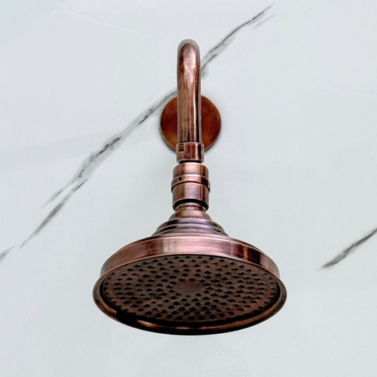 Antique Copper Rain Shower Head with Straight Arm, Adjustable Copper Shower Head