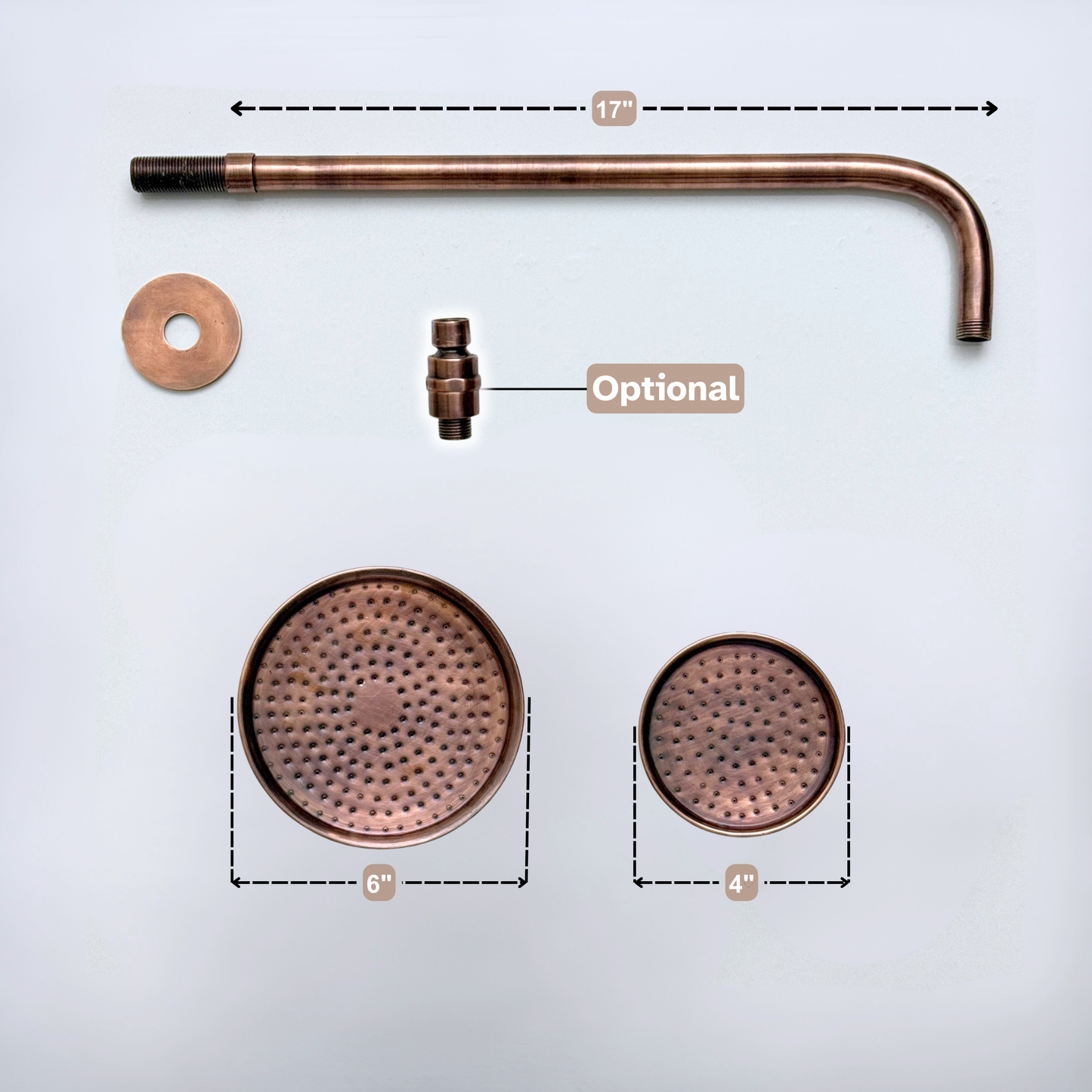 Antique Copper Rain Shower Head with Straight Arm, Adjustable Copper Shower Head