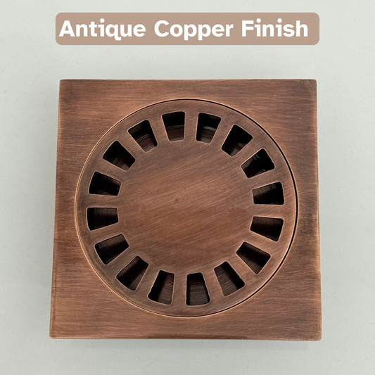 Antique Copper Shower Drain with Removable Cover, Solid Copper Square Shower Drain