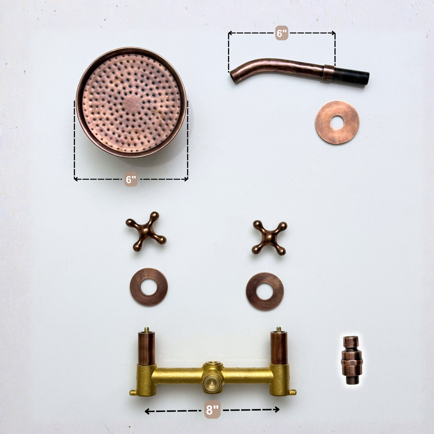 Antique Copper Shower System with Round Rain Adjustable Shower Head, Short Arm and Cross Handles