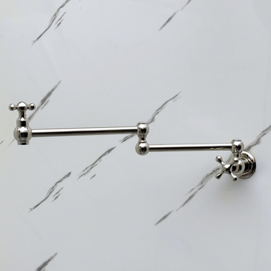 Polished Nickel Pot Filler with Cross Handles, Solid Nickel Wall Mount Pasta Faucet