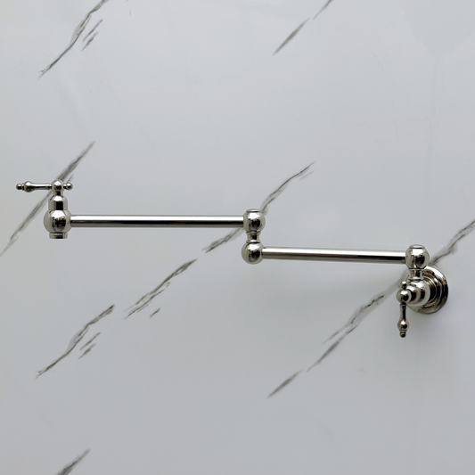 Polished Nickel Pot Filler with Lever Handles, Solid Nickel Wall Mount Pasta Faucet