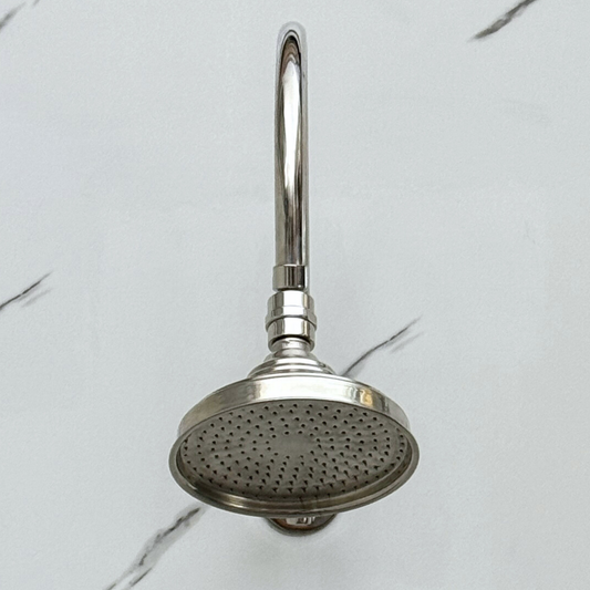 Polished Nickel Rain Shower Head with Arcuate Arm, Adjustable Nickel Shower Head