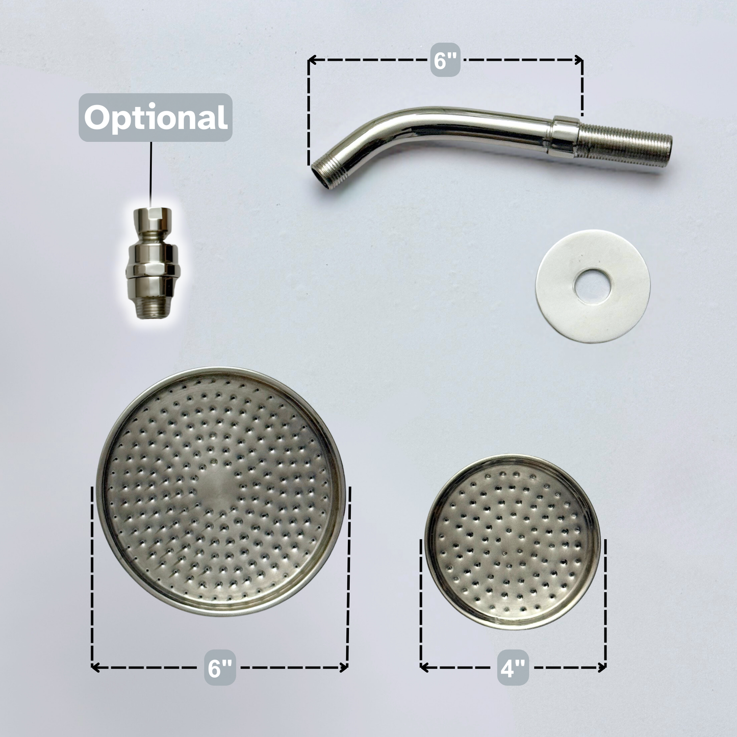 Polished Nickel Rain Shower Head with Short Arm, Adjustable Nickel Shower Head