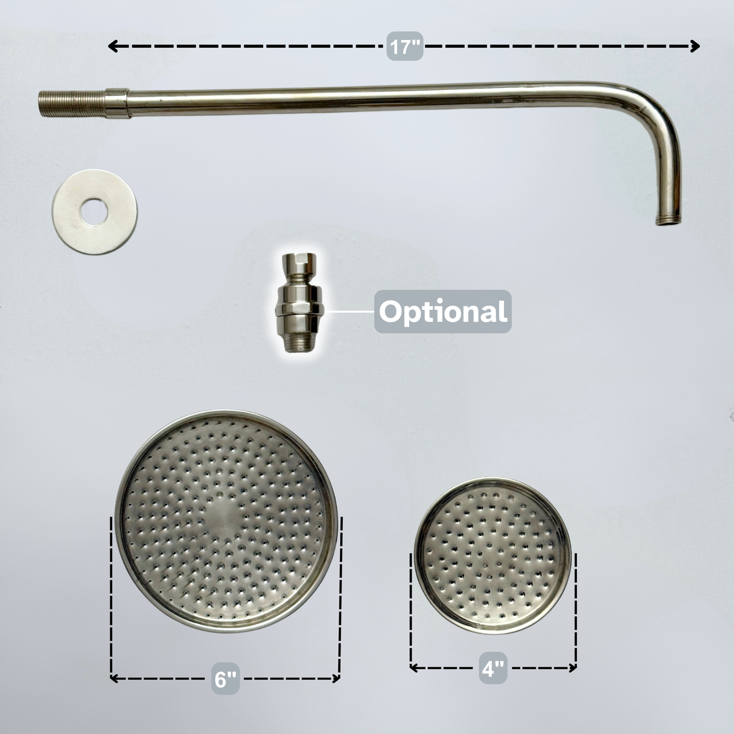 Polished Nickel Rain Shower Head with Straight Arm, Adjustable Nickel Shower Head
