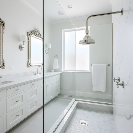 Polished Nickel Shower System with Adjustable Round Rain Shower Head, Cross Handles and Straight Arm