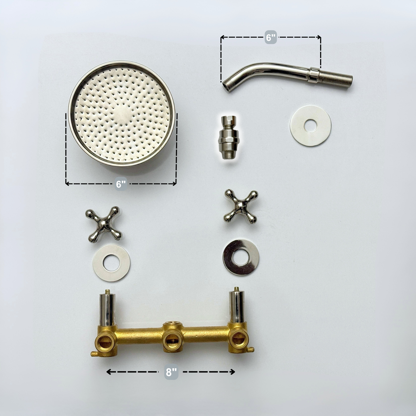 Polished Nickel Shower System with Round Rain Adjustable Shower Head, Short Arm and Cross Handles