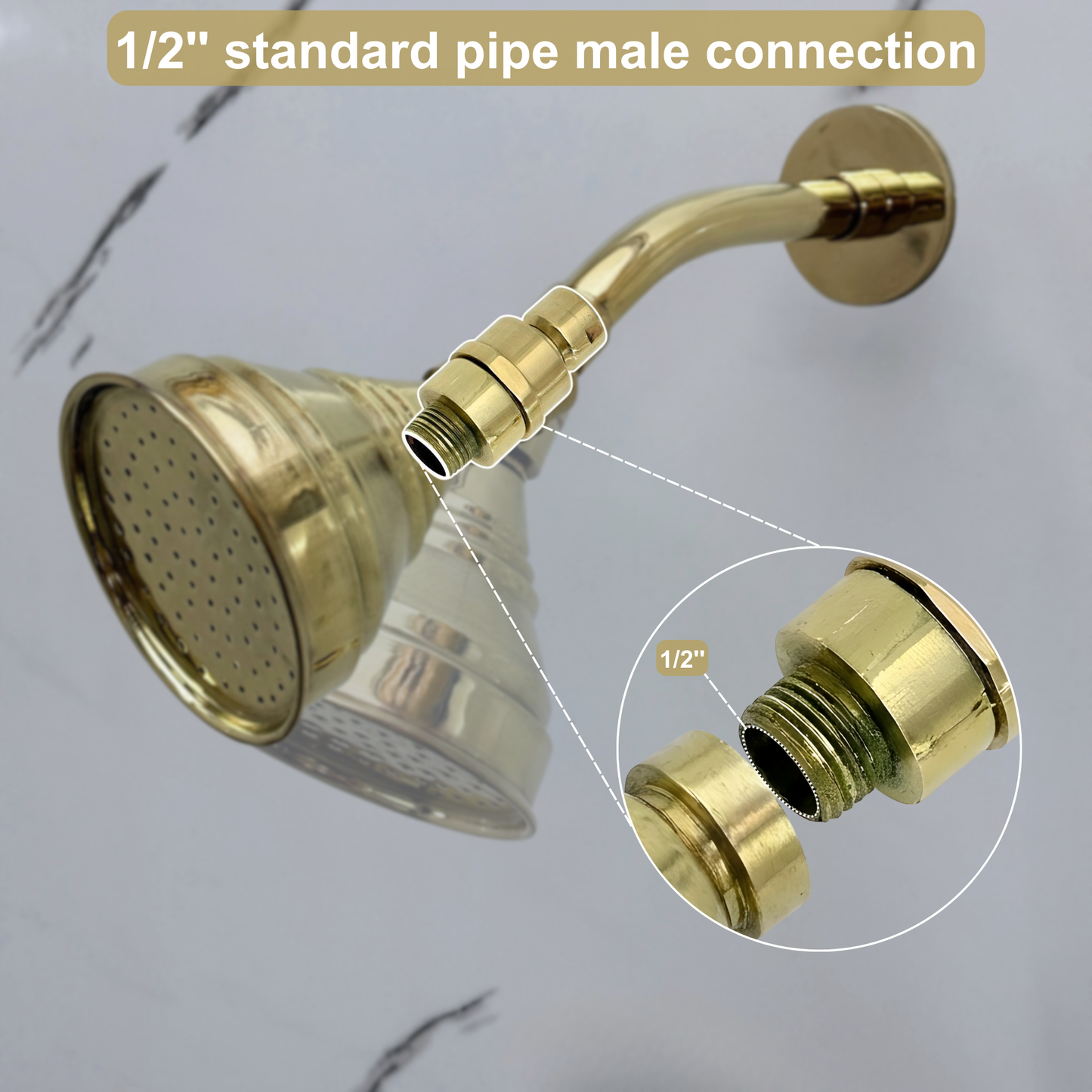 Unlacquered Brass Adjustable Shower Head Connector
