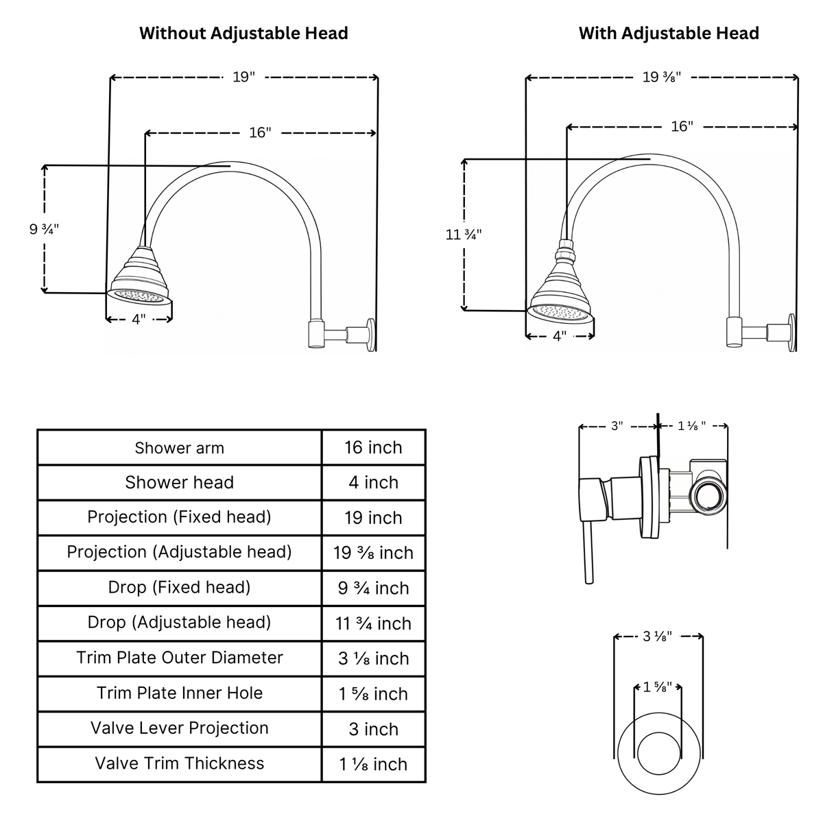 Unlacquered Brass Concealed Shower System with Dome Rain Shower Head and Gooseneck Arm