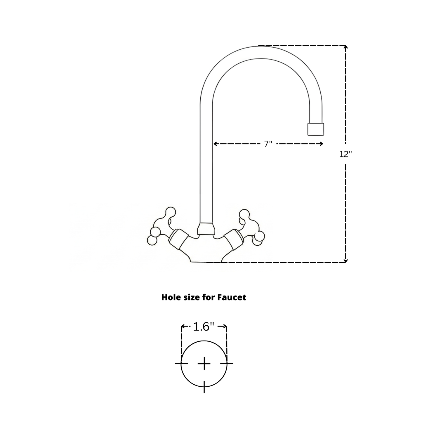 Unlacquered Brass Engraved Gooseneck Single Hole Faucet with Cross Handles
