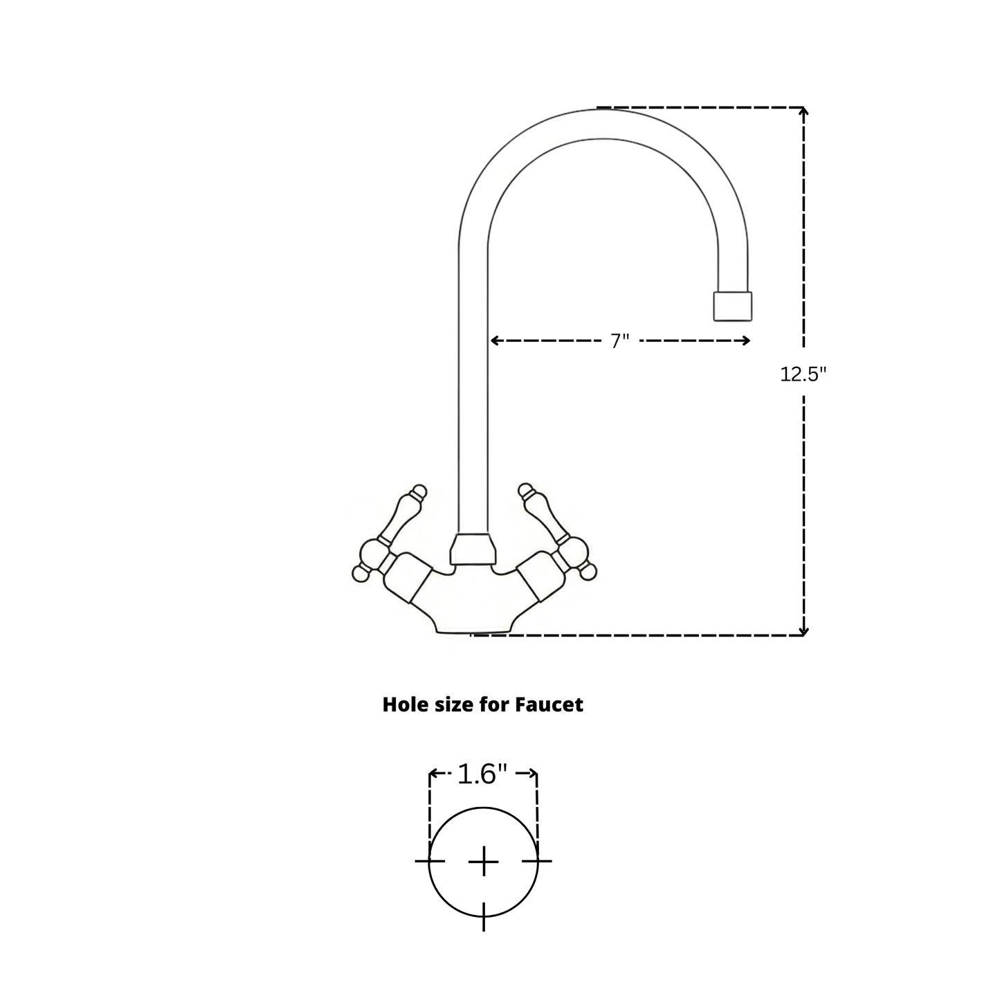 Unlacquered Brass Gooseneck Single Hole Faucet with Lever Handles