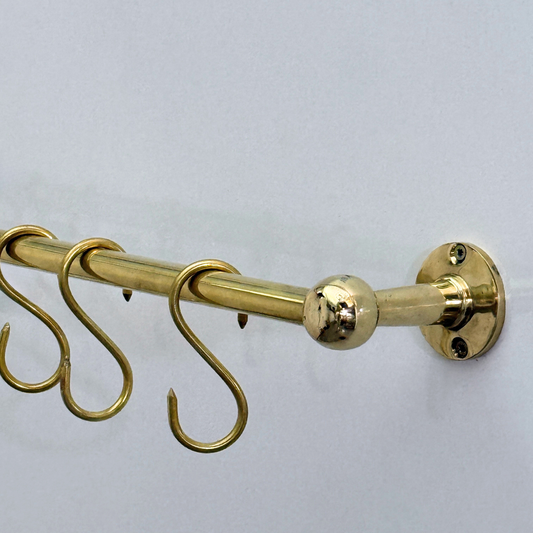 Unlacquered Brass Hanging Pot Rack, Solid Brass Pan Racks, Brass Kitchen Rail With Hooks, Brass Wall Mount Hooks