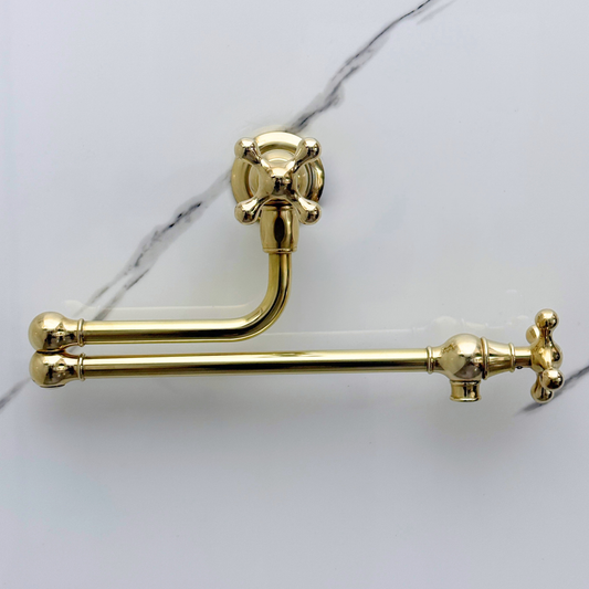 Unlacquered Brass Pot Filler with Cross Handles, Wall Mount Solid Brass Pasta Faucet