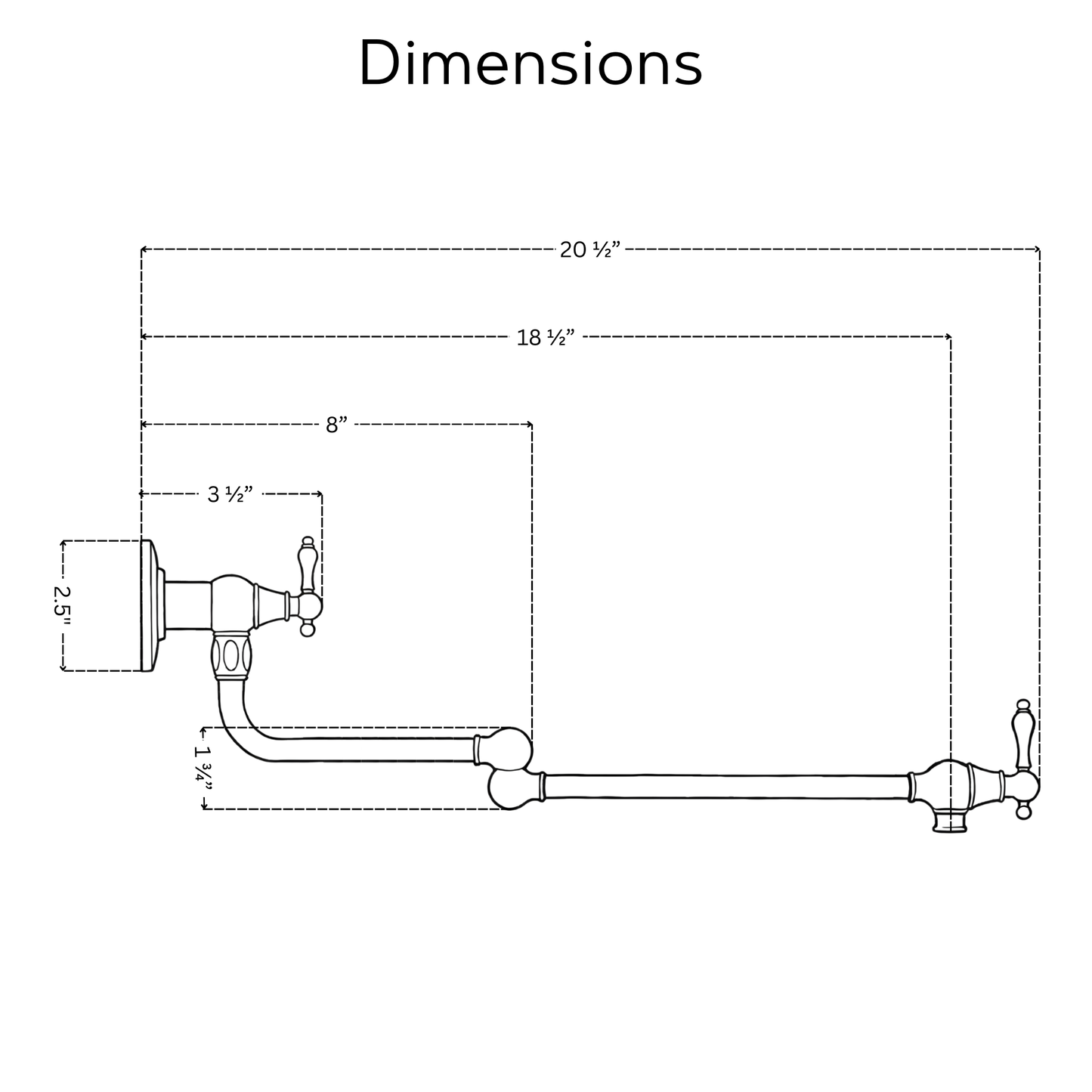 Unlacquered Brass Pot Filler with Lever Handles, Wall Mount Solid Brass Pasta Faucet