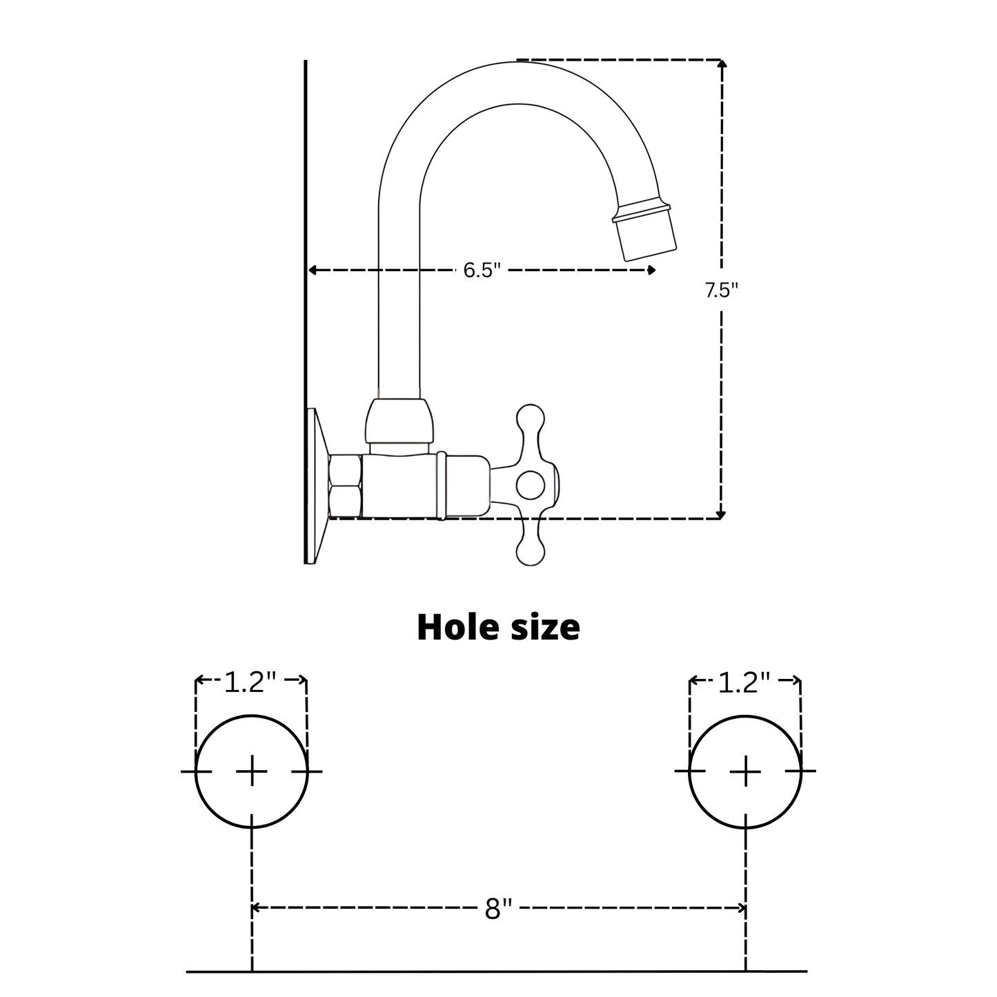 Grifo de baño de latón sin lacar para montaje en pared con manijas en cruz