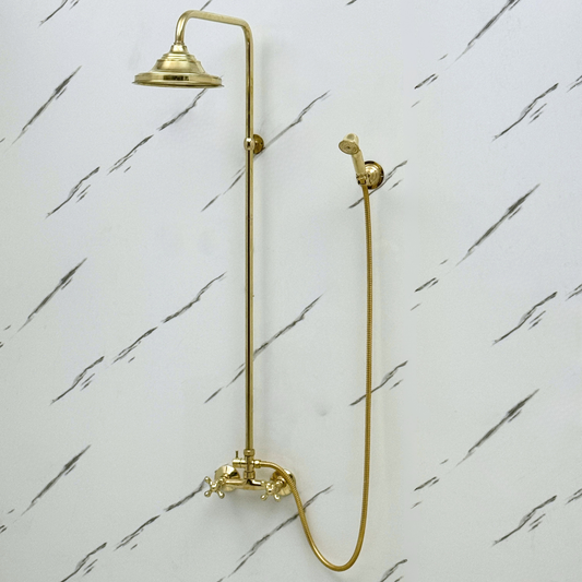 Unlacquered Brass Exposed Shower System with Rainfall Head & Handheld