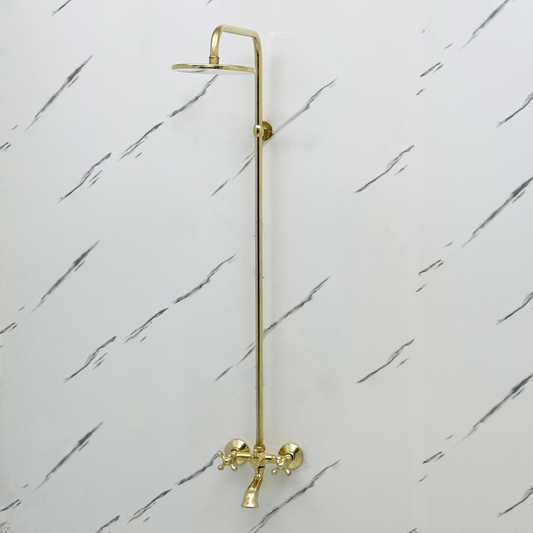Unlacquered Brass Exposed Shower System with Rainfall Head & Tub Filler