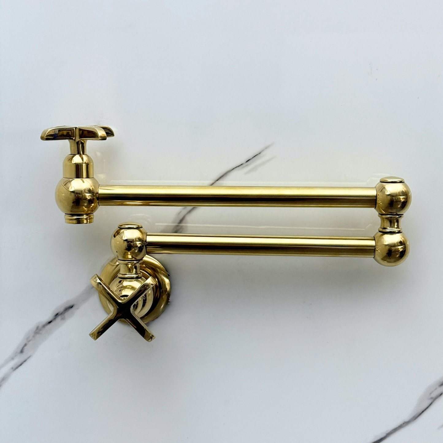 Unlacquered Brass Pot Filler with Cross Handles, Solid Brass Wall Mount Pasta Faucet