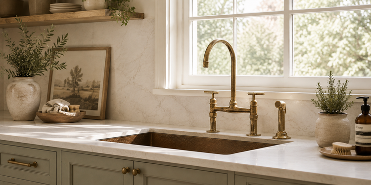 Solid brass bridge kitchen faucet