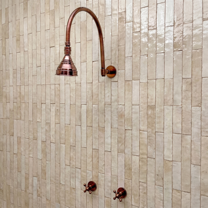 Antique Copper Shower System with Round Rain Shower Head, Arcuate Arm and Cross Handles