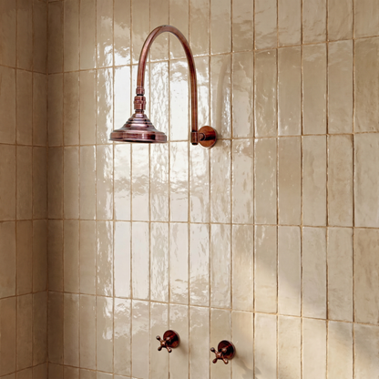 Antique Copper Shower System with Adjustable Round Rain Shower Head, Arcuate Arm and Cross Handles