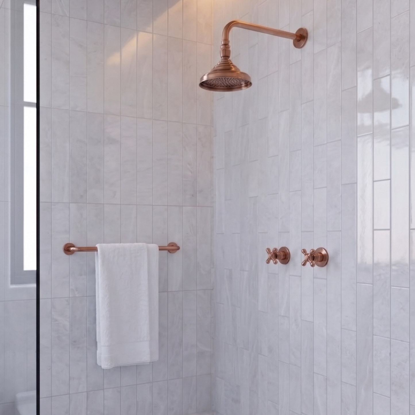 Antique Copper Shower System with Adjustable Round Rain Shower Head, Straight Arm and Cross Handles