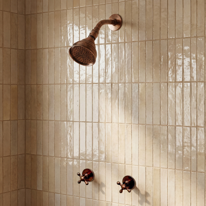 Antique Copper Shower System with Adjustable Round Rain Shower Head, Short Arm and Cross Handles
