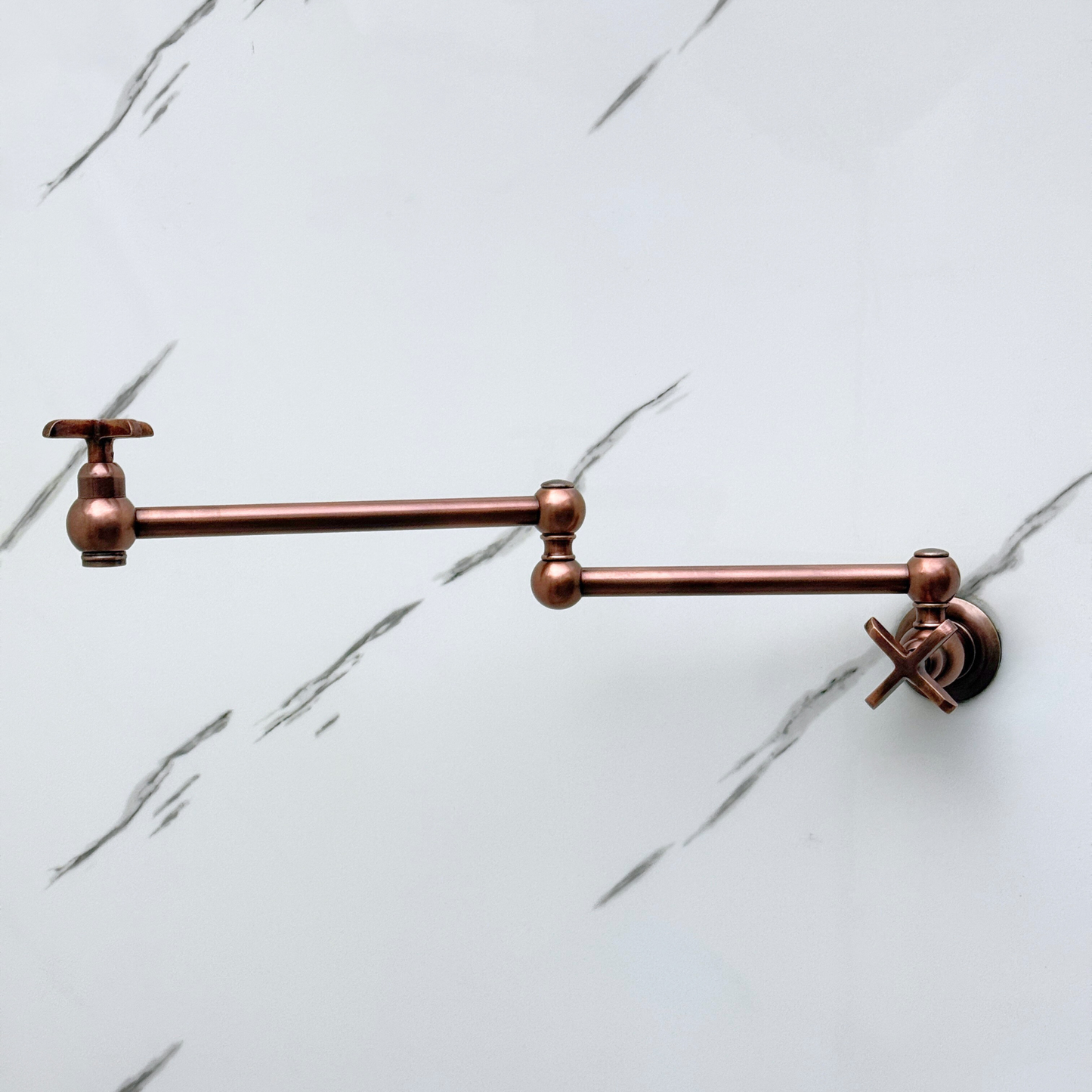 Antique Copper Pot Filler with Cross Handles, Solid Copper Wall Mount Pasta Faucet