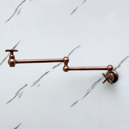Antique Copper Pot Filler with Cross Handles, Solid Copper Wall Mount Pasta Faucet