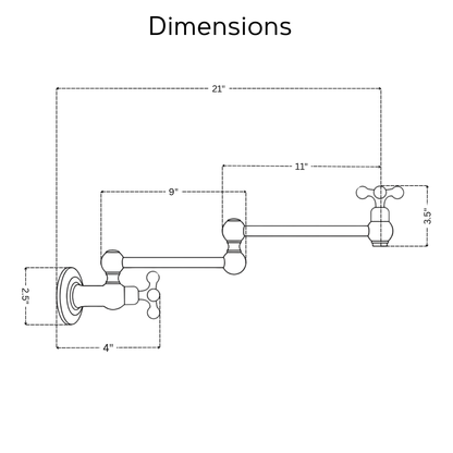 Antique Copper Pot Filler with Cross Handles, Solid Copper Wall Mount Pasta Faucet