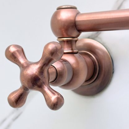 Antique Copper Pot Filler with Cross Handles, Solid Copper Wall Mount Pasta Faucet