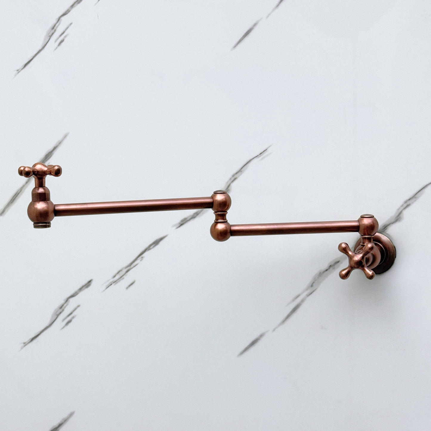 Antique Copper Pot Filler with Cross Handles, Solid Copper Wall Mount Pasta Faucet
