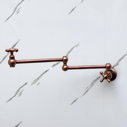 Antique Copper Pot Filler with Cross Handles, Solid Copper Wall Mount Pasta Faucet