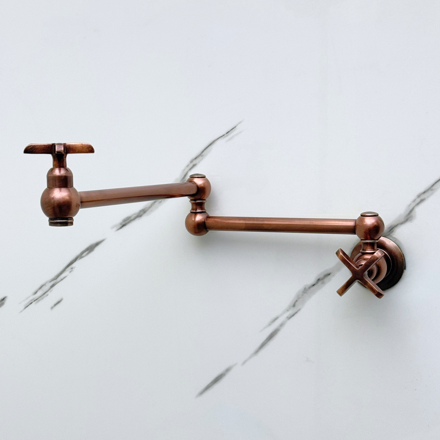 Antique Copper Pot Filler with Cross Handles, Solid Copper Wall Mount Pasta Faucet