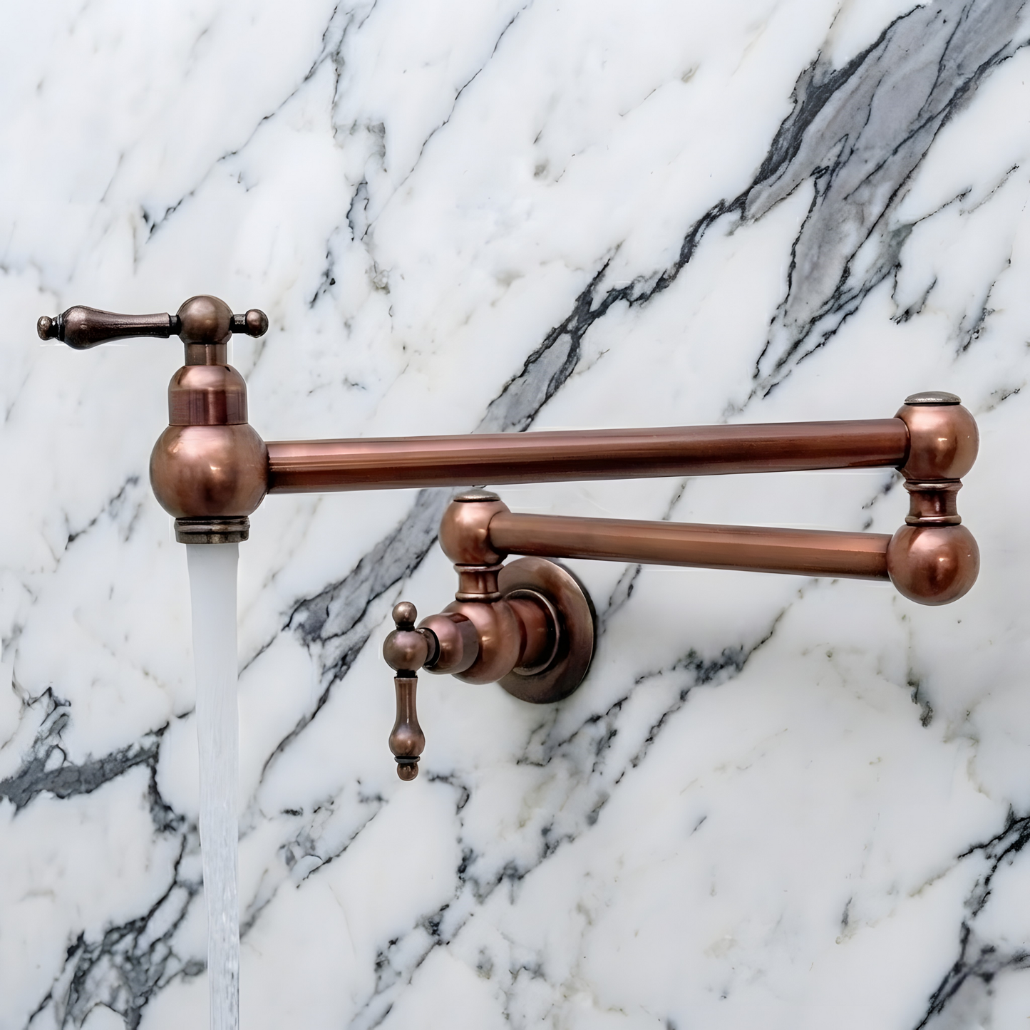 Antique Copper Pot Filler with Lever Handles, Solid Copper Wall Mount Pasta Faucet