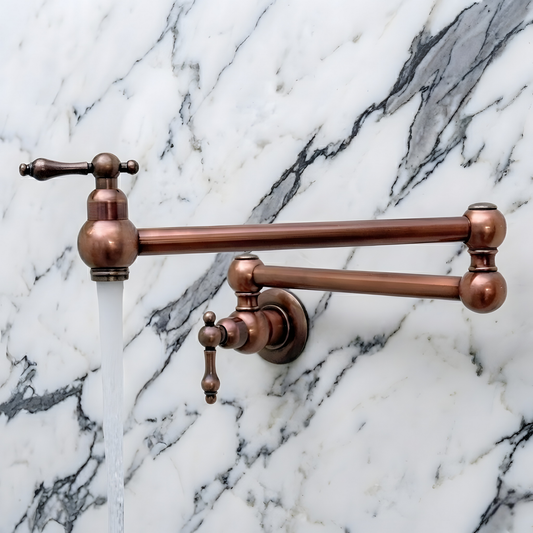 Antique Copper Pot Filler with Lever Handles, Solid Copper Wall Mount Pasta Faucet