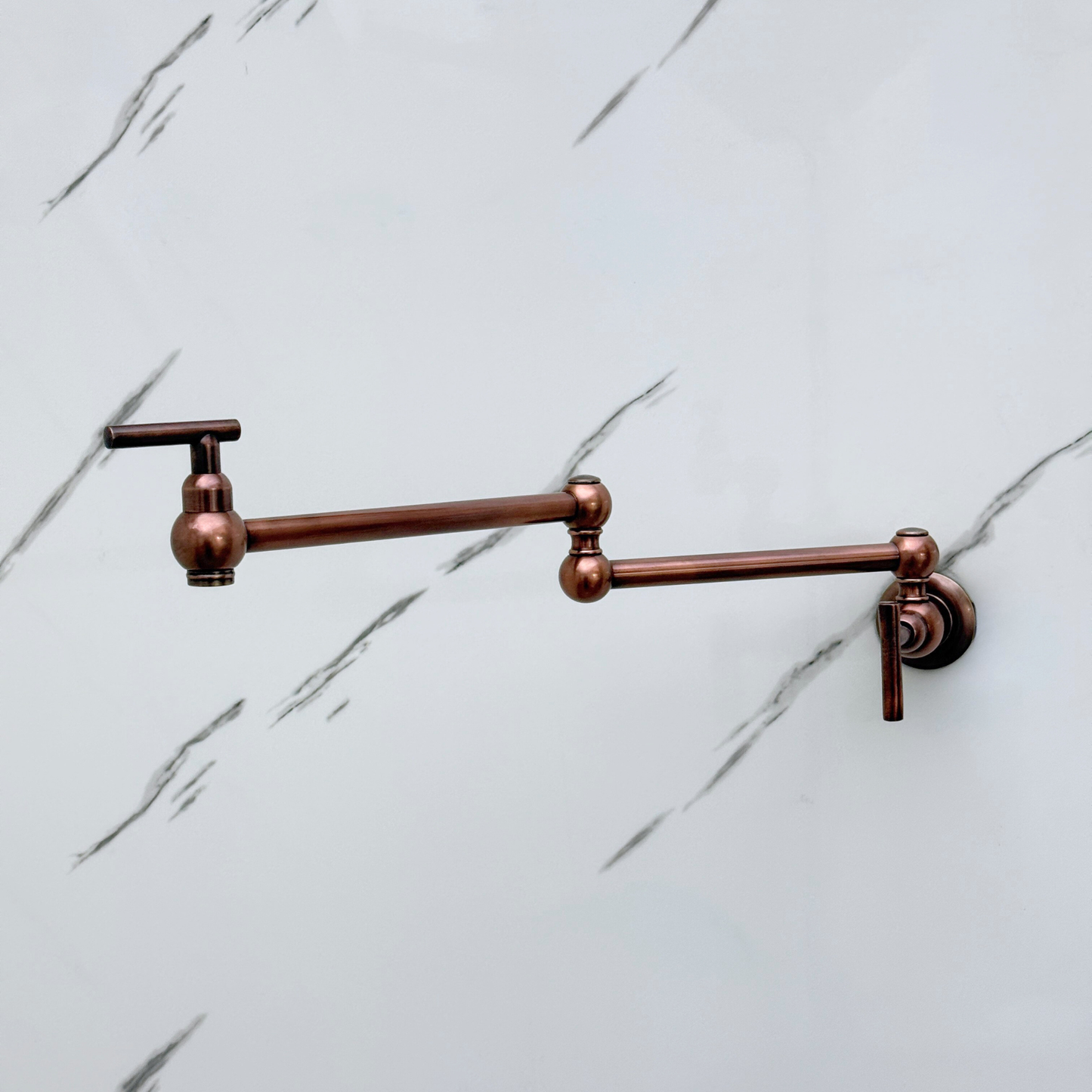 Antique Copper Pot Filler with Lever Handles, Solid Copper Wall Mount Pasta Faucet