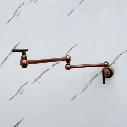 Antique Copper Pot Filler with Lever Handles, Solid Copper Wall Mount Pasta Faucet