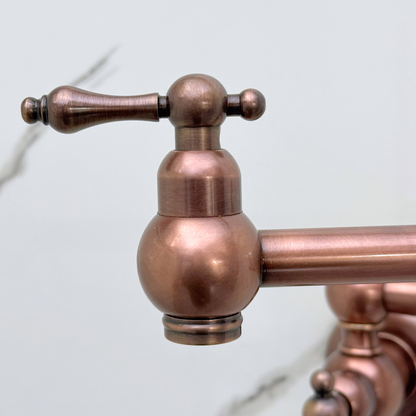 Antique Copper Pot Filler with Lever Handles, Solid Copper Wall Mount Pasta Faucet