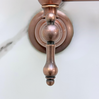 Antique Copper Pot Filler with Lever Handles, Solid Copper Wall Mount Pasta Faucet