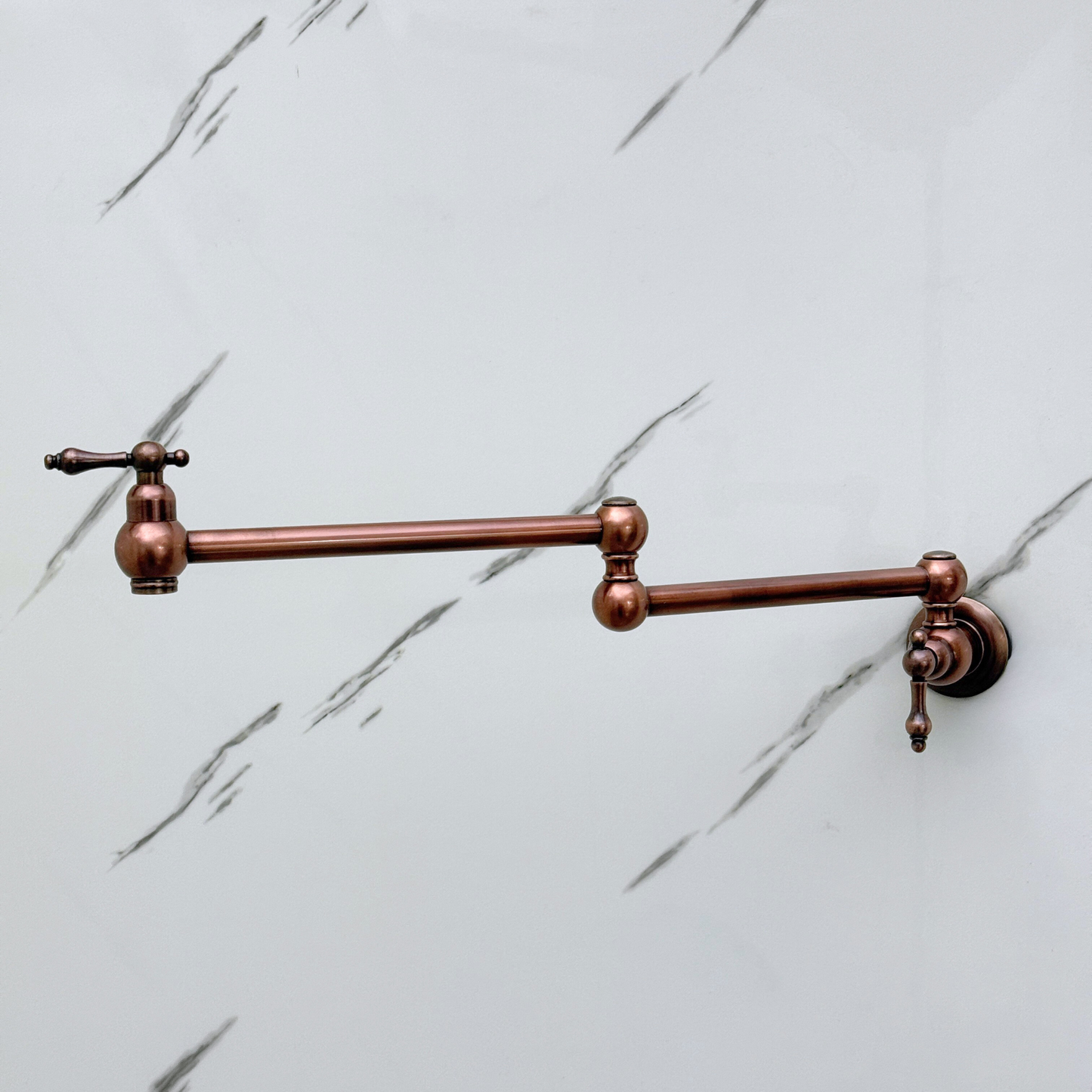 Antique Copper Pot Filler with Lever Handles, Solid Copper Wall Mount Pasta Faucet