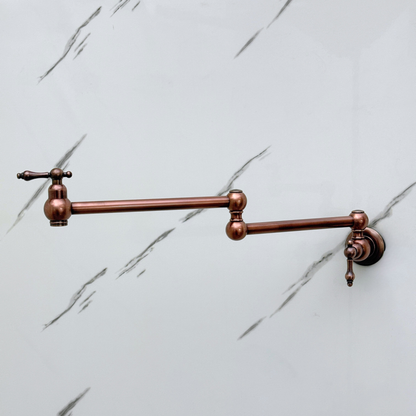Antique Copper Pot Filler with Lever Handles, Solid Copper Wall Mount Pasta Faucet