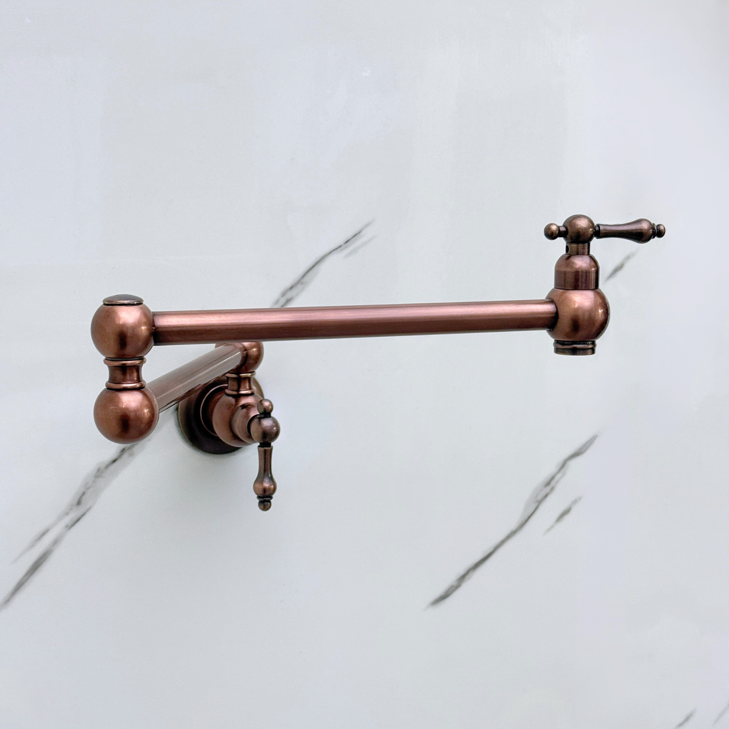 Antique Copper Pot Filler with Lever Handles, Solid Copper Wall Mount Pasta Faucet