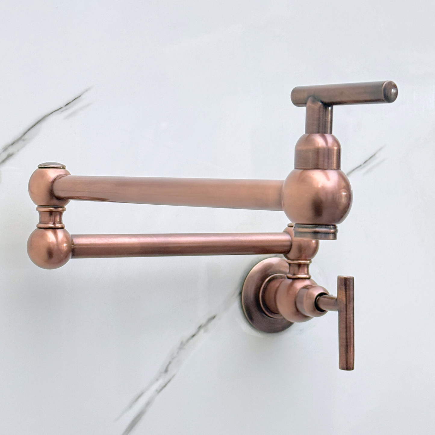 Antique Copper Pot Filler with Lever Handles, Solid Copper Wall Mount Pasta Faucet