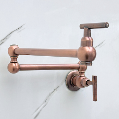 Antique Copper Pot Filler with Lever Handles, Solid Copper Wall Mount Pasta Faucet