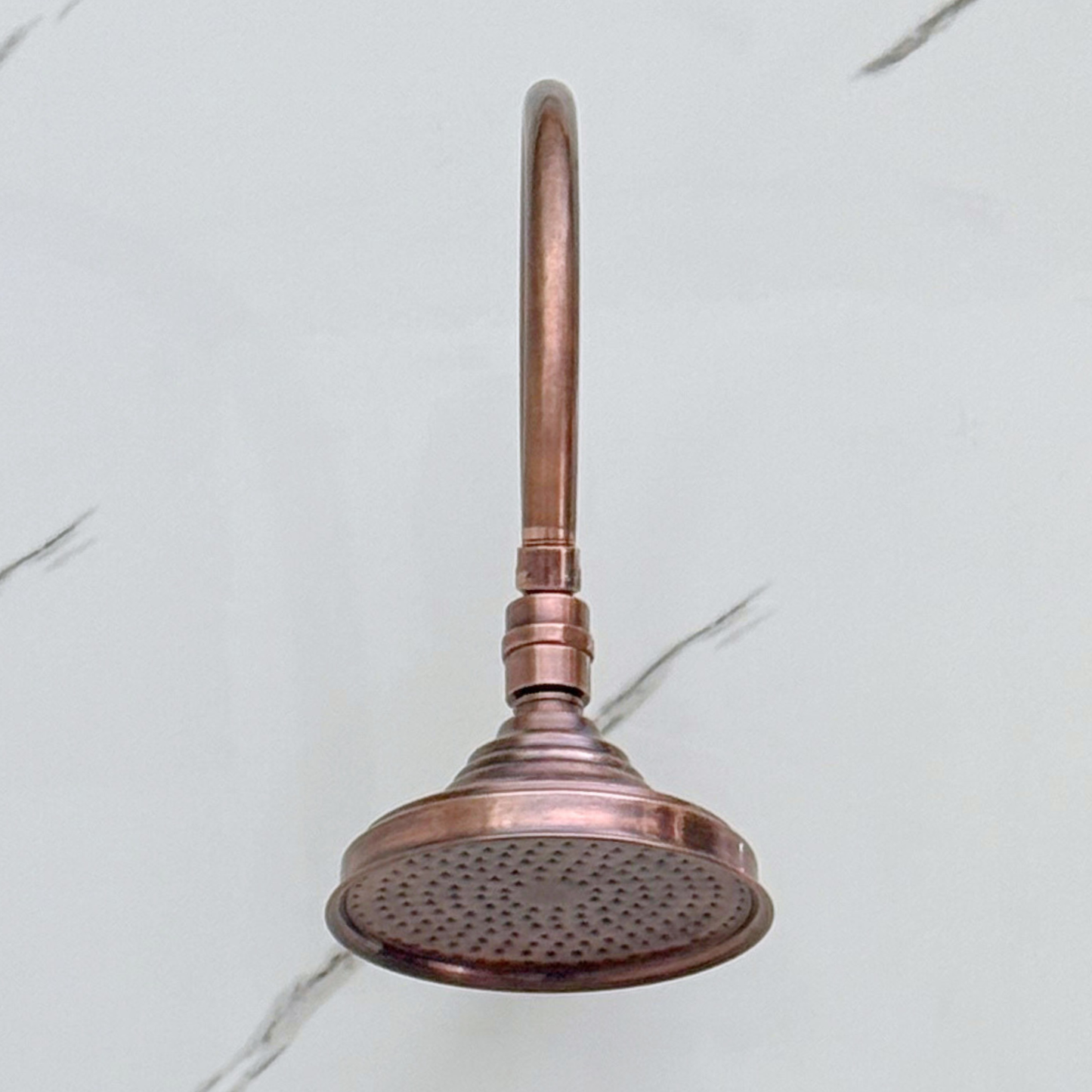 Antique Copper Rain Shower Head with Arcuate Arm, Adjustable Copper Shower Head