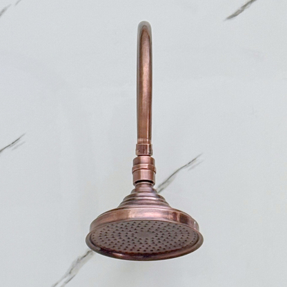 Antique Copper Rain Shower Head with Arcuate Arm, Adjustable Copper Shower Head