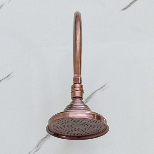 Antique Copper Rain Shower Head with Arcuate Arm, Adjustable Copper Shower Head